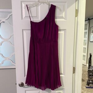Purple Pleated One-Shoulder Dress